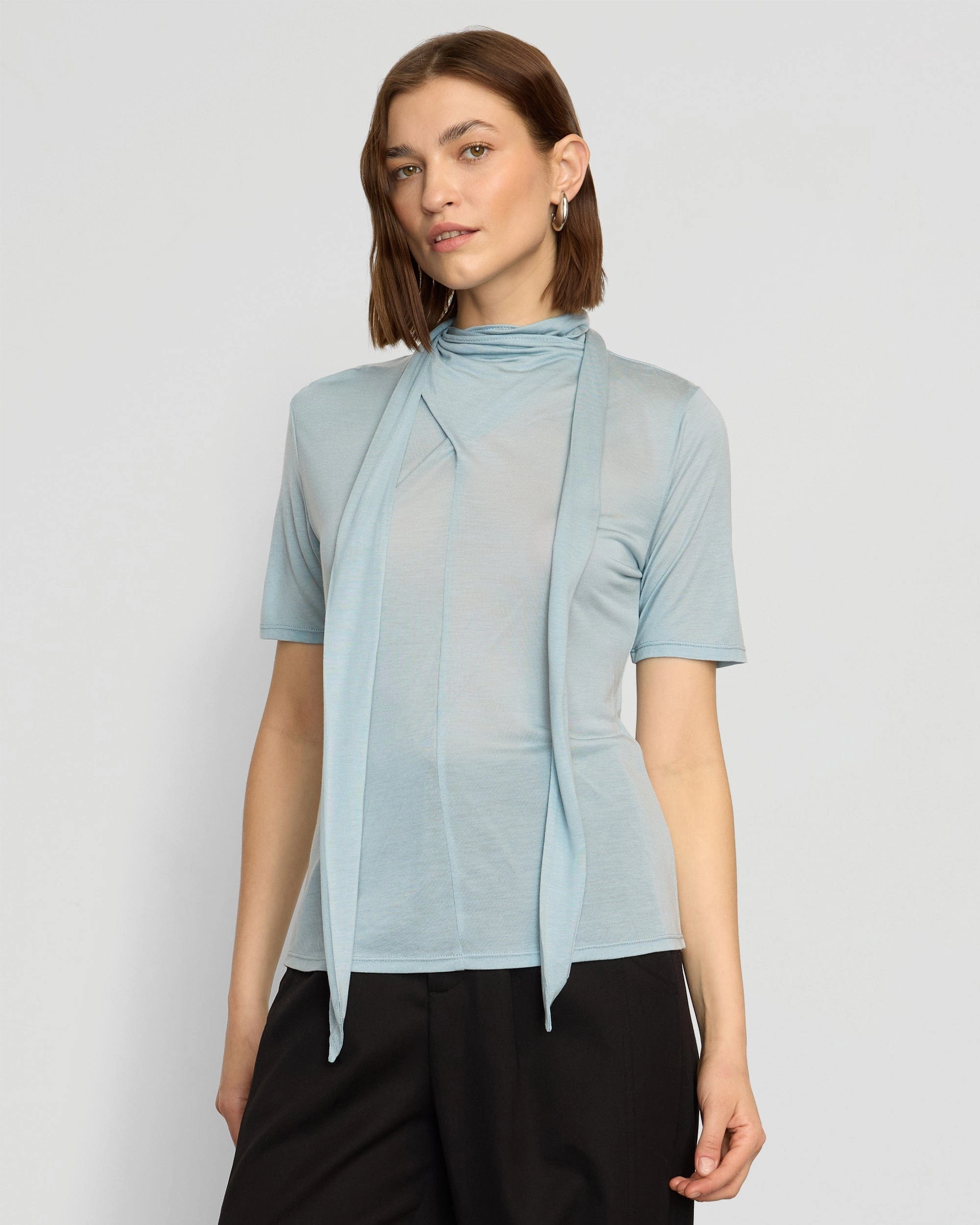 Lucine Scarf-Neck Semi-Sheer Tencel Tee Sustainable Waterproofing