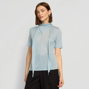 Adjustable Cuffs NonChafe Lining Lucine Scarf-Neck Semi-Sheer Tencel Tee
