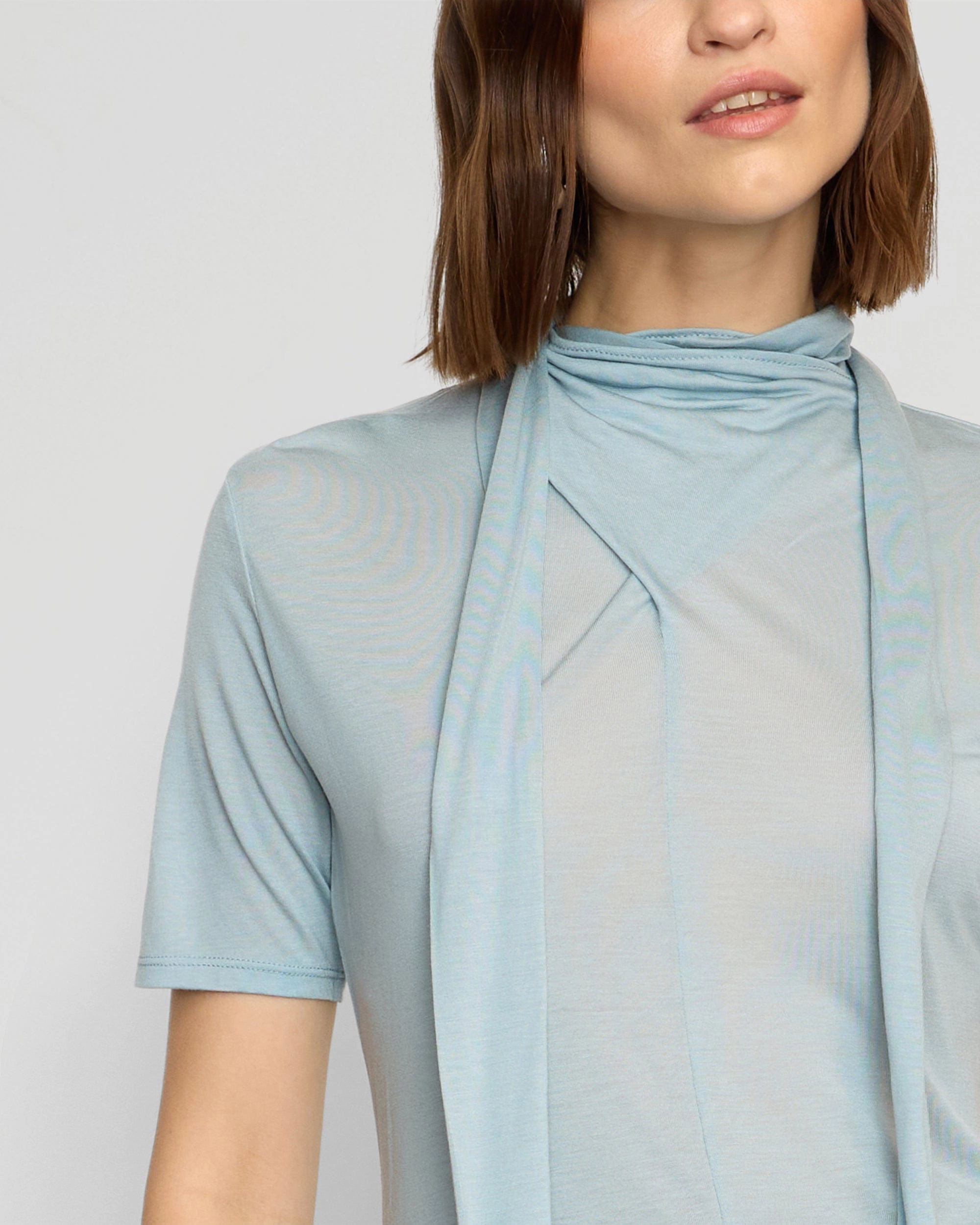 Lucine Scarf-Neck Semi-Sheer Tencel Tee Reinforced Shoulder Seams
