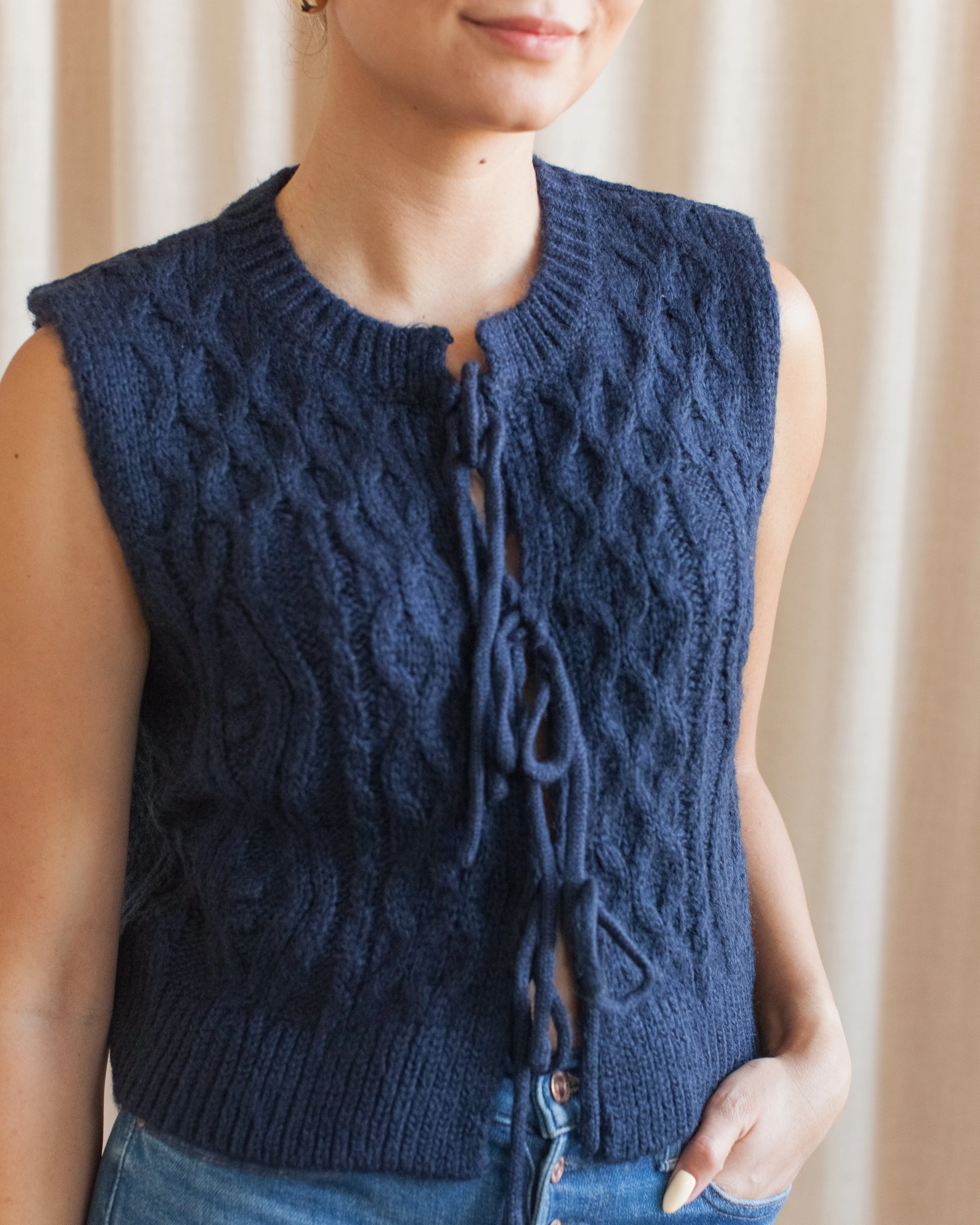 Lucy Cable Knit Vest - Navy Basic Style Grab And Go