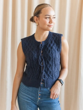ZeroWaste Production Lucy Cable Knit Vest - Navy