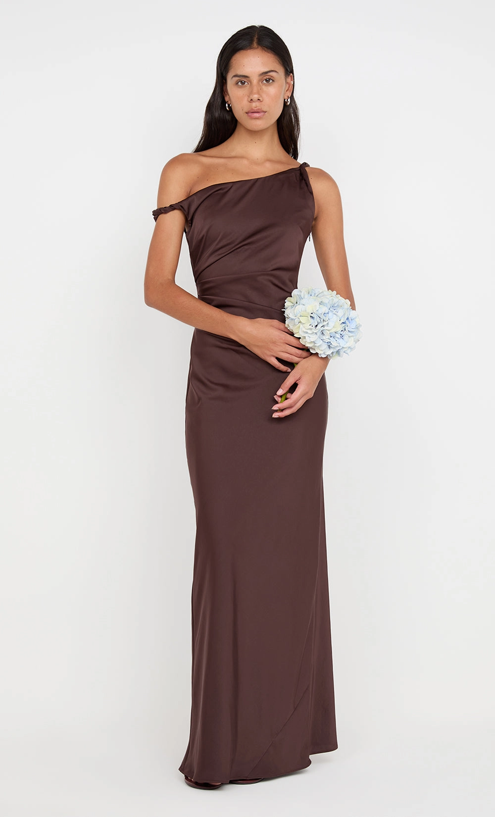 LUNETTA TWIST STRAP DRESS - DARK CHOCOLATE Shiny surface