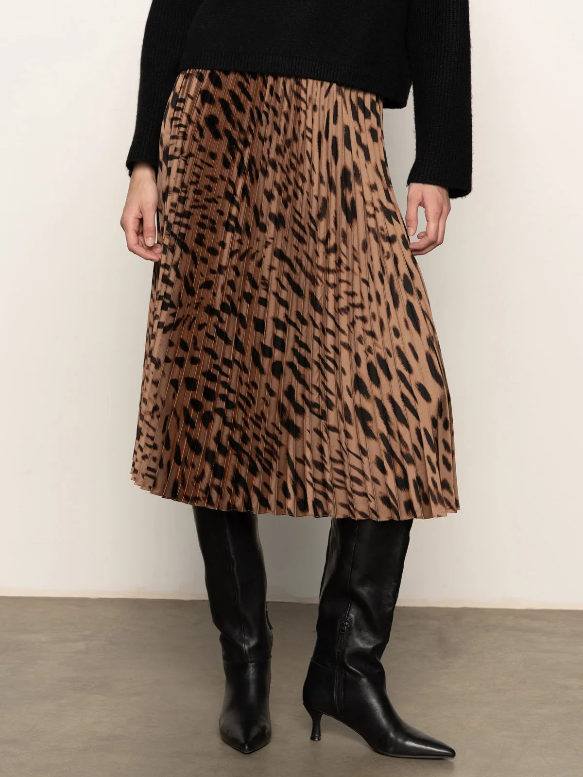 birthday party Plant Based Material Nostalgia Pleated Midi Skirt Mocha Leo