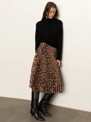 Nostalgia Pleated Midi Skirt Mocha Leo Comfy Style