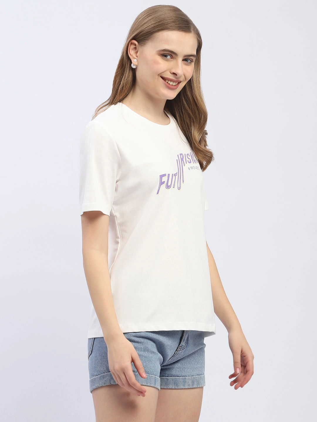 Madame Typography White Regular T-Shirt Chill Mode Fit Spring Freshness