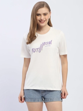 Lightweight Comfort Madame Typography White Regular T-Shirt
