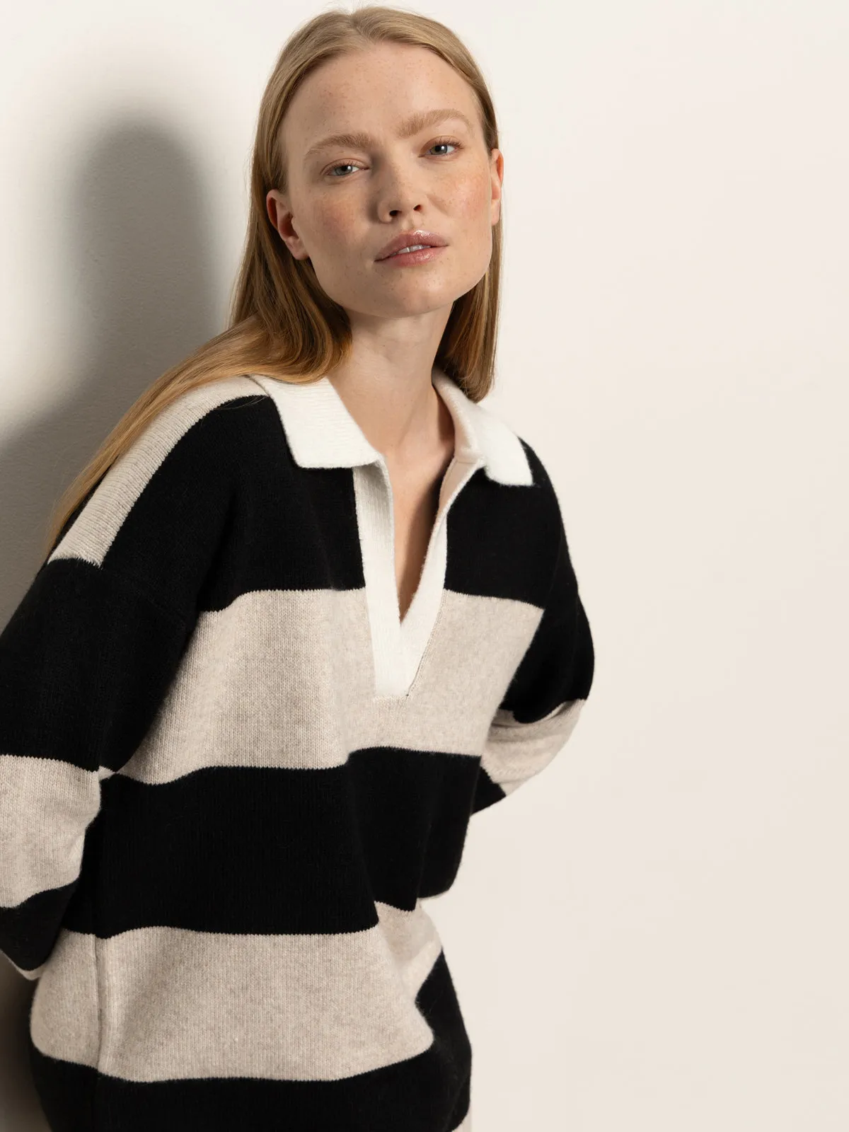 Polo Striped Sweater Dress Heather Pearl W/ Black Bright Bloom Flow Line