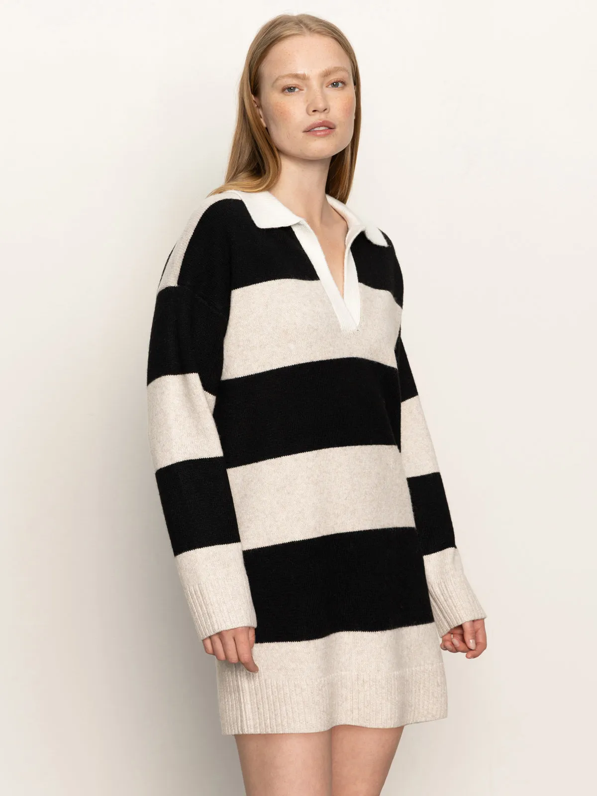 Polo Striped Sweater Dress Heather Pearl W/ Black All Purpose Basic Fashion