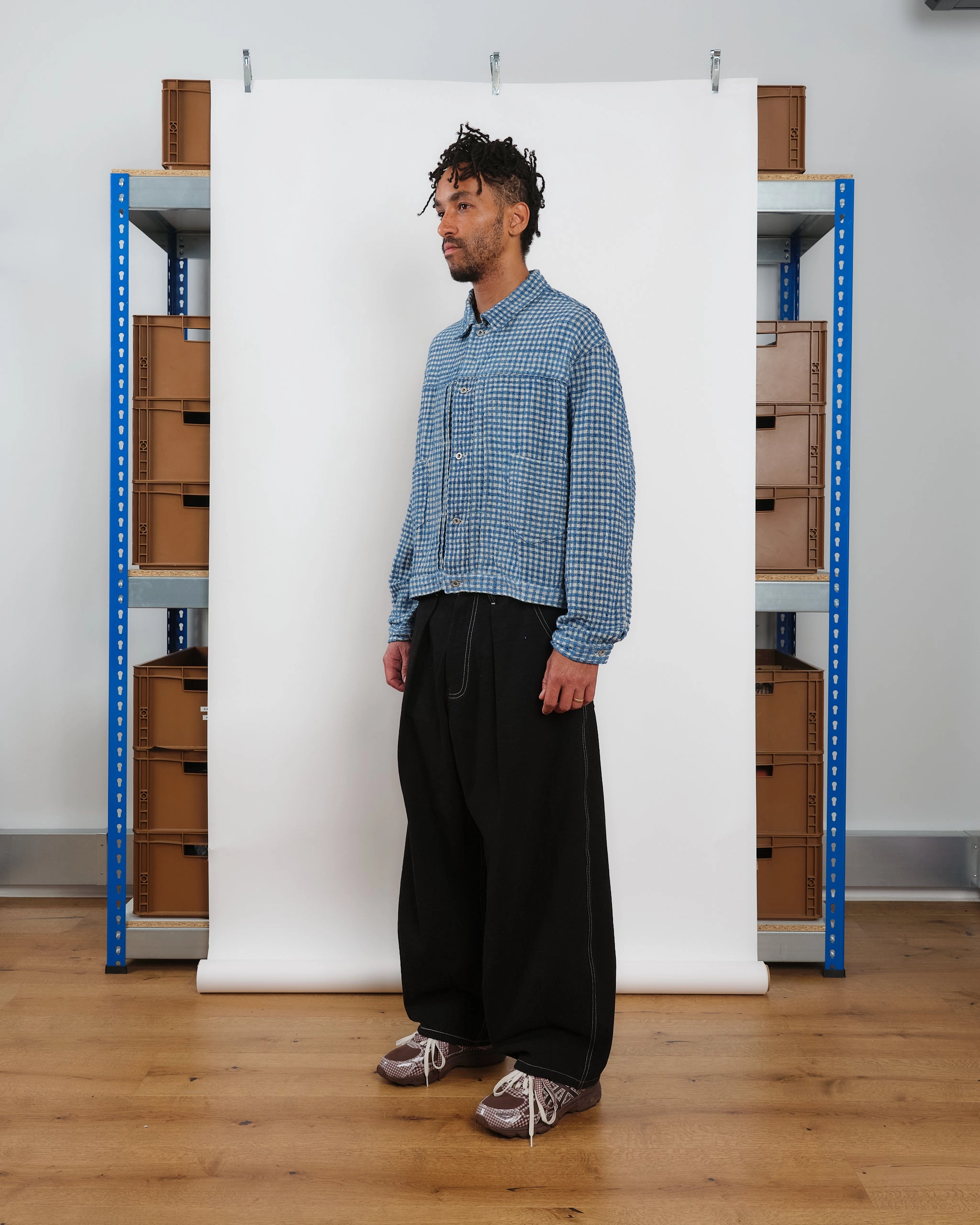 Sundae Jacket - Indigo Wobbly Waffle Anti Static Treatment Layered Knee Panels