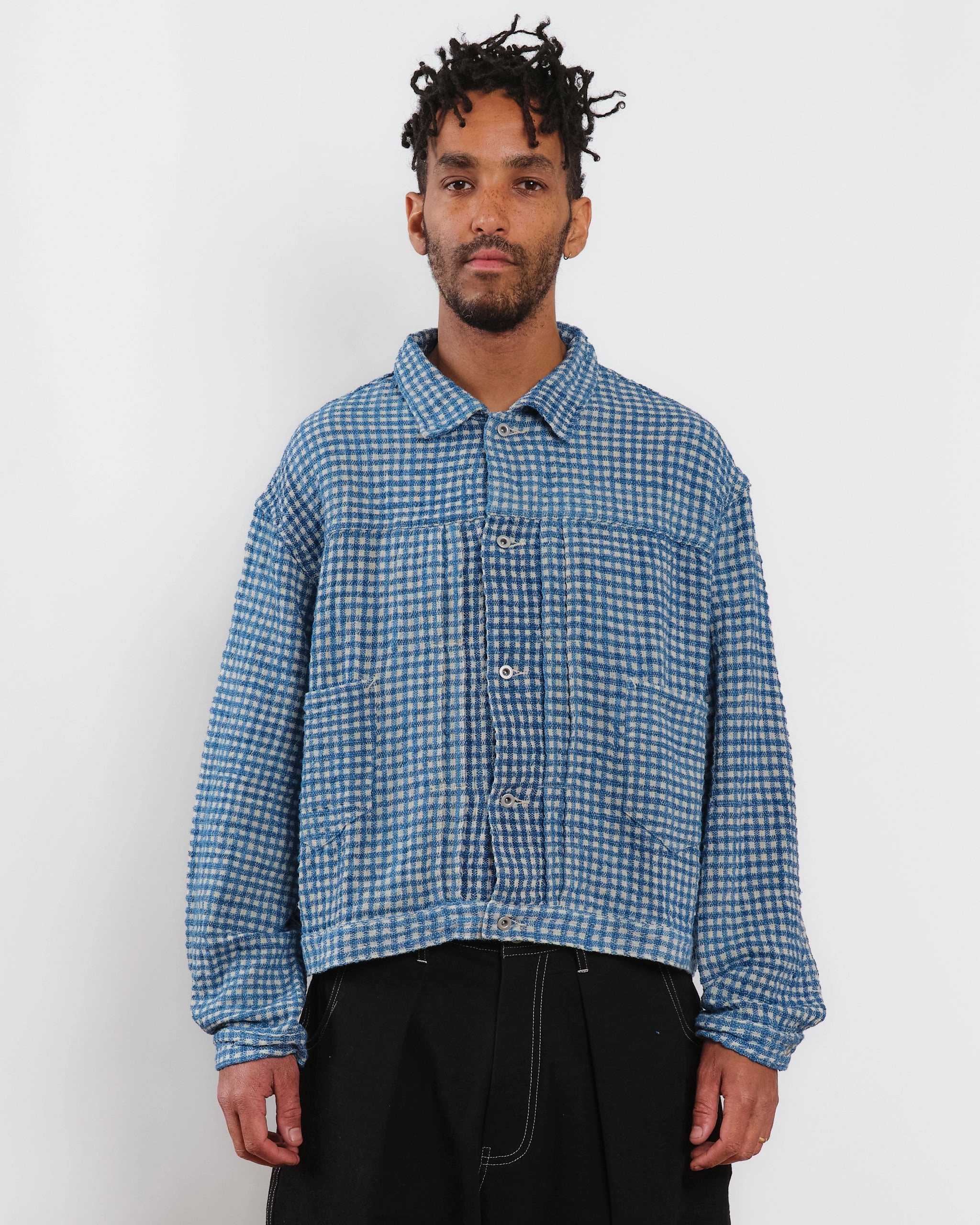 Classic Cut Relaxed Style Bold Sundae Jacket - Indigo Wobbly Waffle