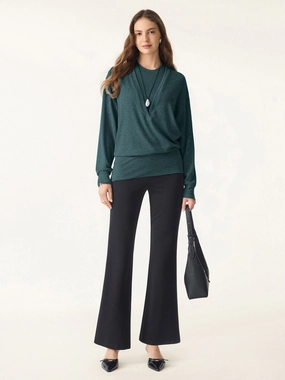 Anti Pilling Fabric DurableCollarStays Lyocell Cashmere V-neck Drop Shoulder Top