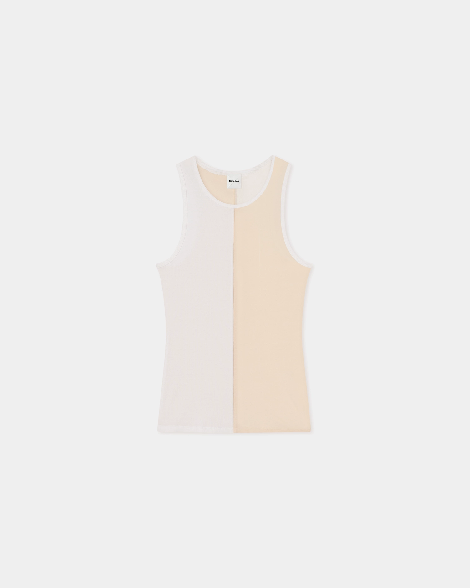 Cozy Blouse Garment Washed Softness Macha - Color Blocked Tank Top - White/Eggshell