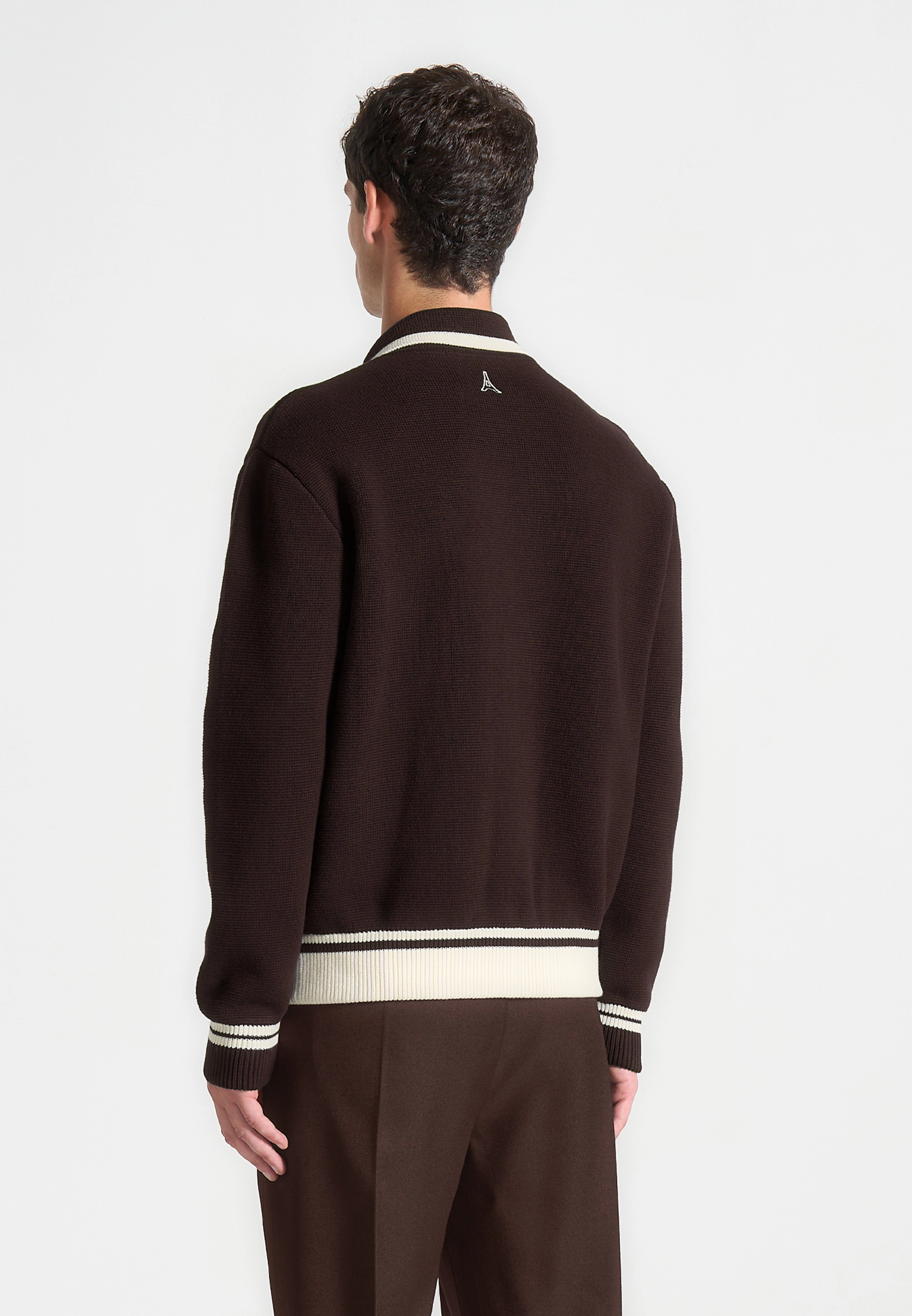 Julien - Classic Combed Cotton Knit Cardigan - Brown Weight Distribution Tech