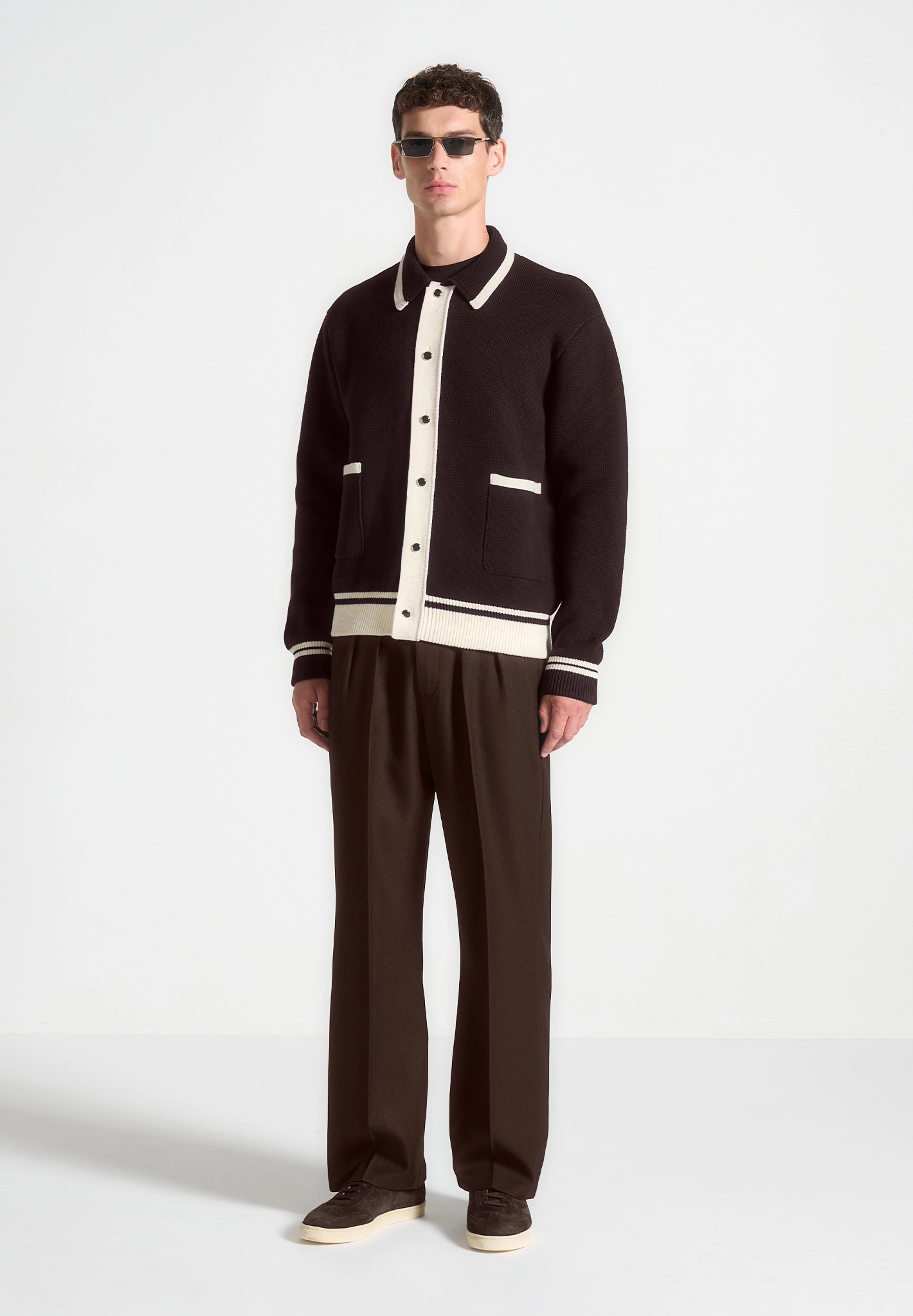 Julien - Classic Combed Cotton Knit Cardigan - Brown Knitwear Repair Toolkit Odor Control Technology