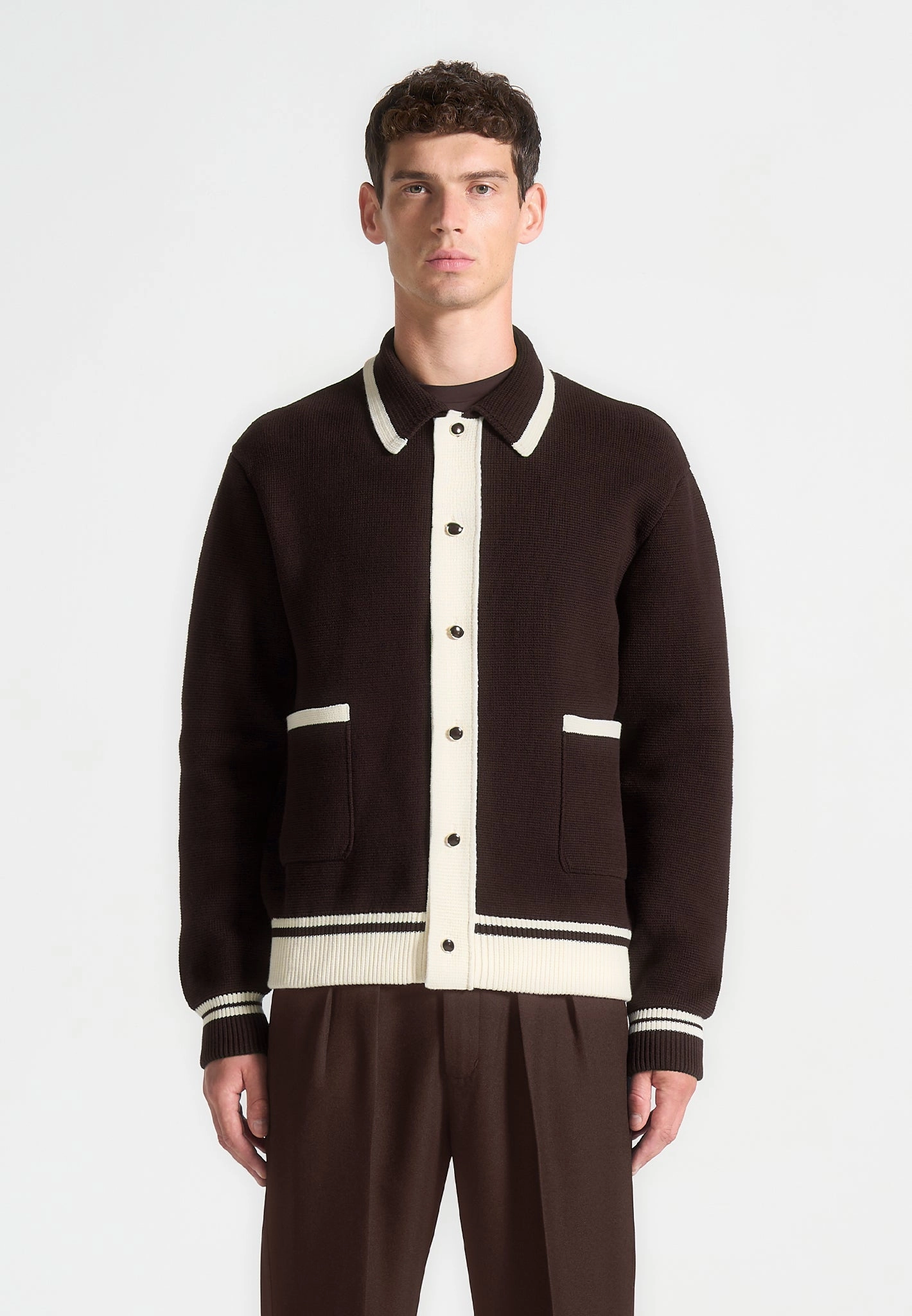 Tencel Blend Material Julien - Classic Combed Cotton Knit Cardigan - Brown