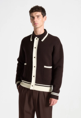 Julien - Classic Combed Cotton Knit Cardigan - Brown SheerWeight Knit Stain Release Coating