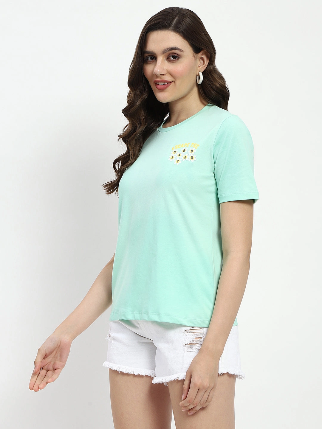 Breathable Flex Fit Madame 3D Print Monochromatic Cotton Mint T-Shirt