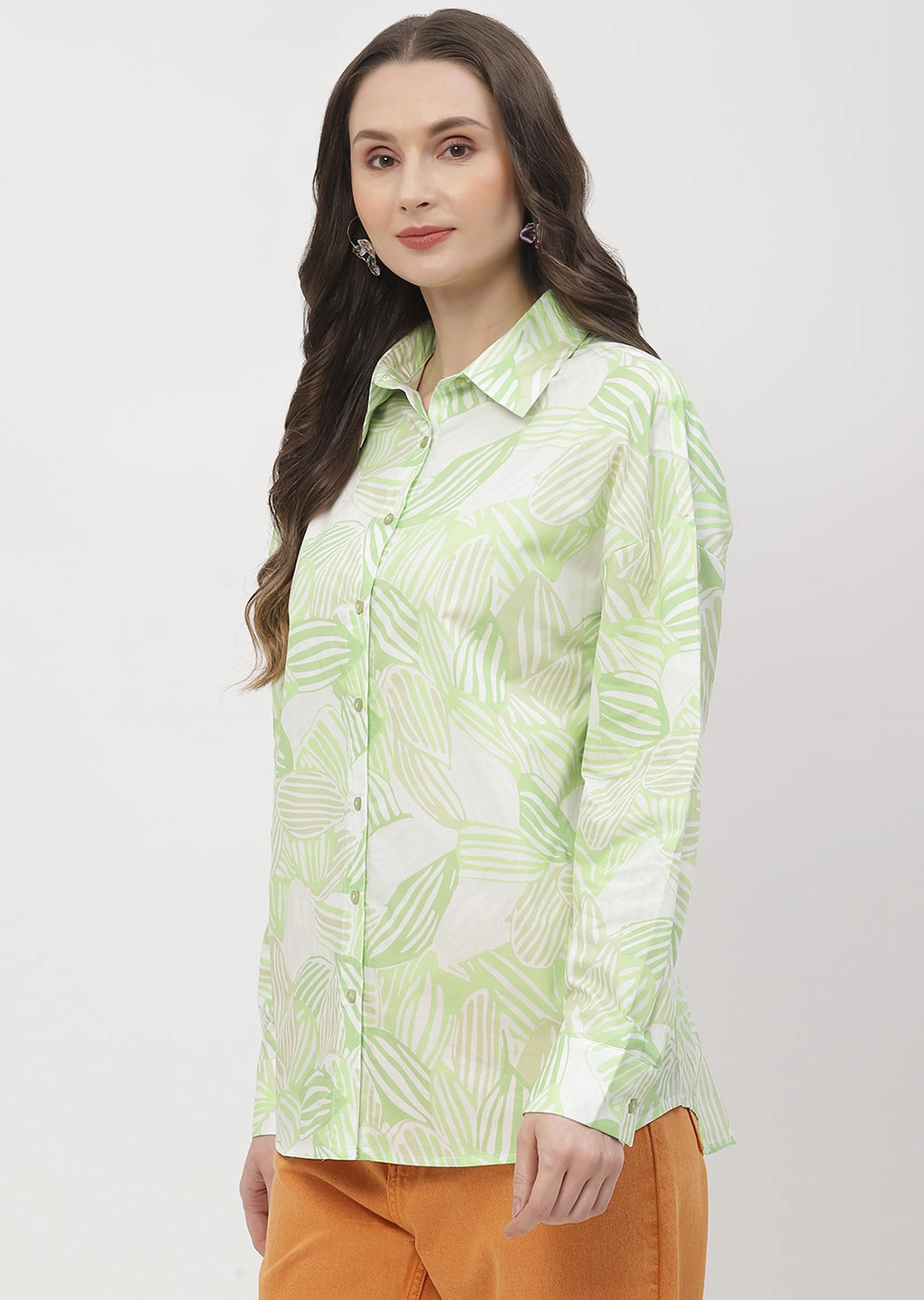 Madame Abstract Print Lime Green Regular Shirt Cozy Option Comfy Wear