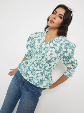 Madame Abstract Print Nylon Blend Pink Peplum Top Pocket Reinforcement Sporty Sweatshirt