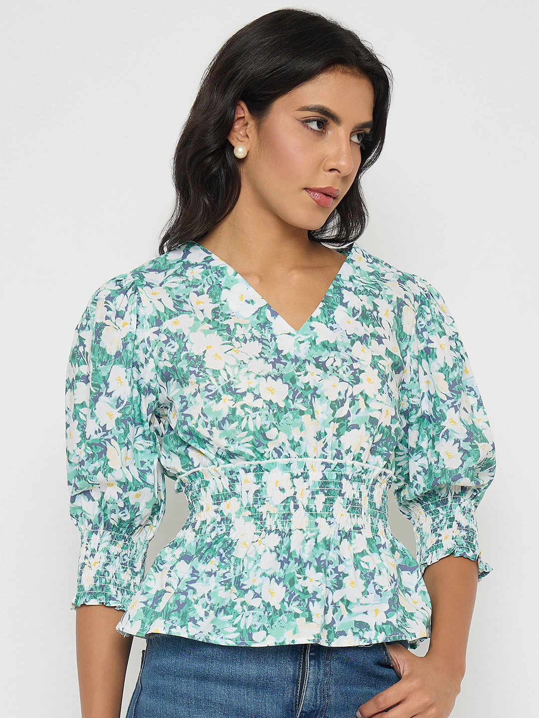 Airflow Ventilation SheerLayering Madame Abstract Print Nylon Blend Pink Peplum Top