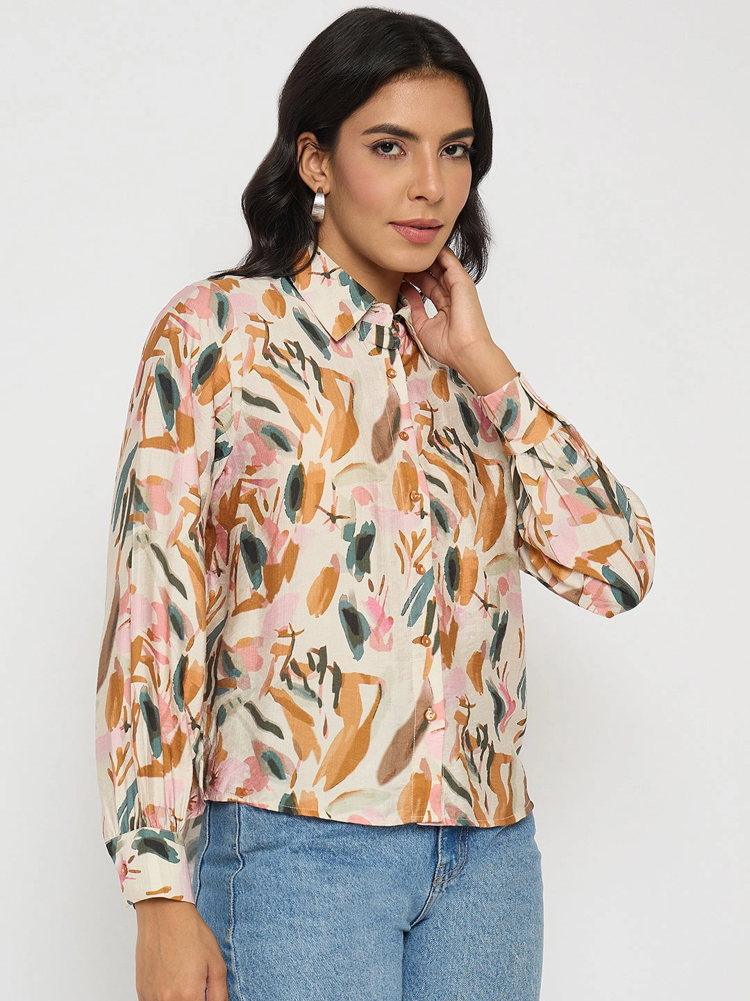Madame Abstract Print Rust Red Rayon Blend Shirt Seasonal Comfort Timeless Fit