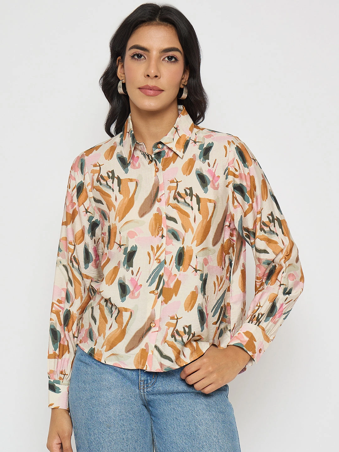 All-day Comfort Madame Abstract Print Rust Red Rayon Blend Shirt