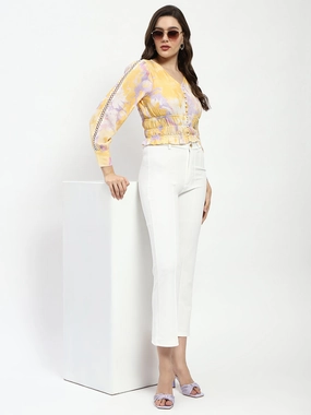 ShockAbsorbing Winter Wardrobe Madame Abstract Print V Neck Smocked Top