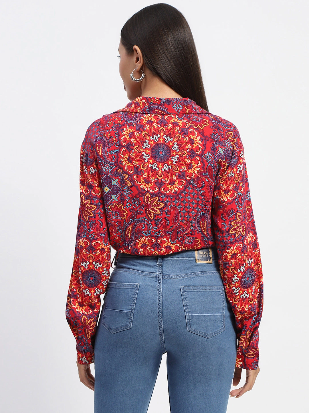 HeatPressedLogos Madame Abstract Print Wrap Tie Detail Red Crop Top