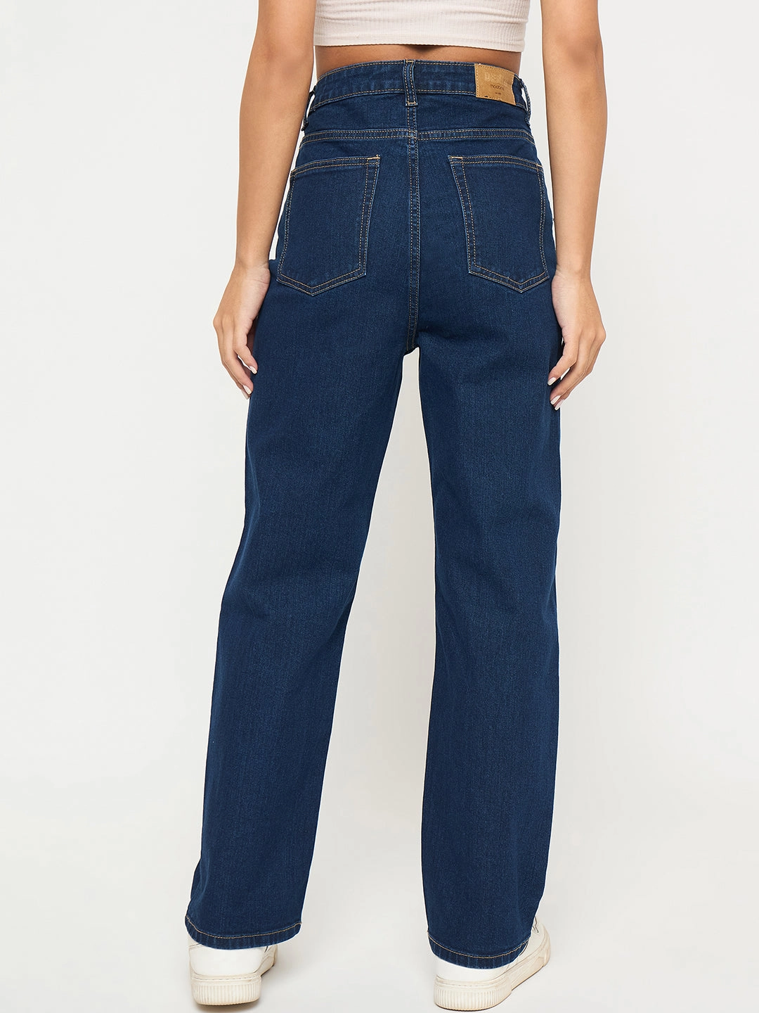 Regular Style Function Fit Madame Acid Wash Dark Blue Cotton Blend Straight Jeans