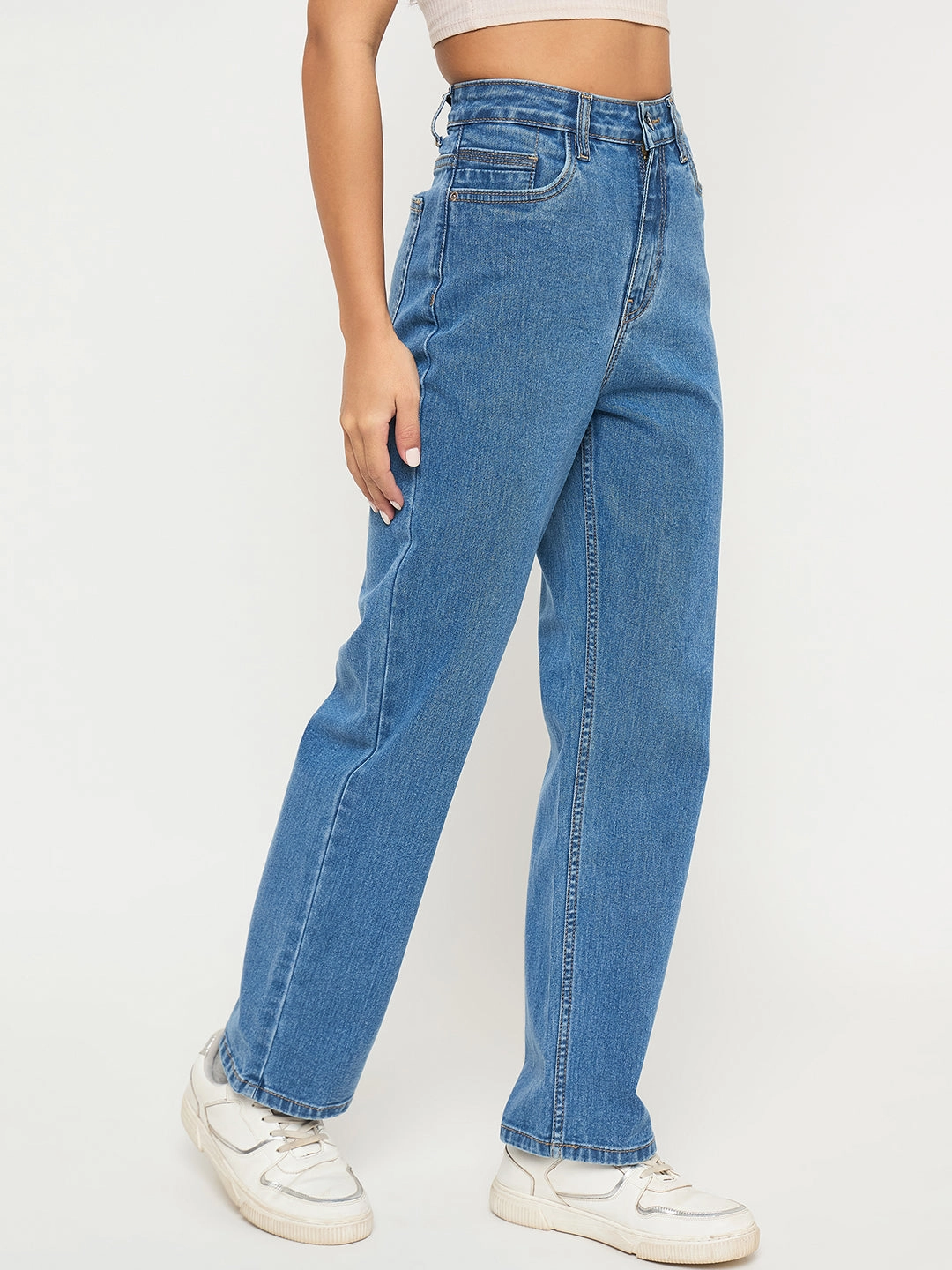 Madame Acid Wash Mid Blue Cotton Blend Straight Jeans Road Trip Affordable