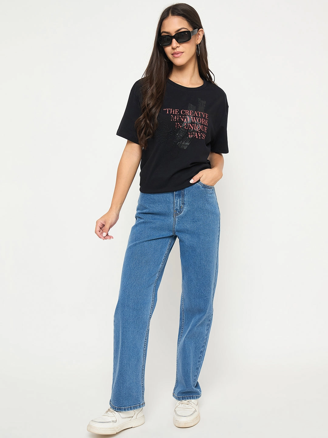 Clean Fit Madame Acid Wash Mid Blue Cotton Blend Straight Jeans