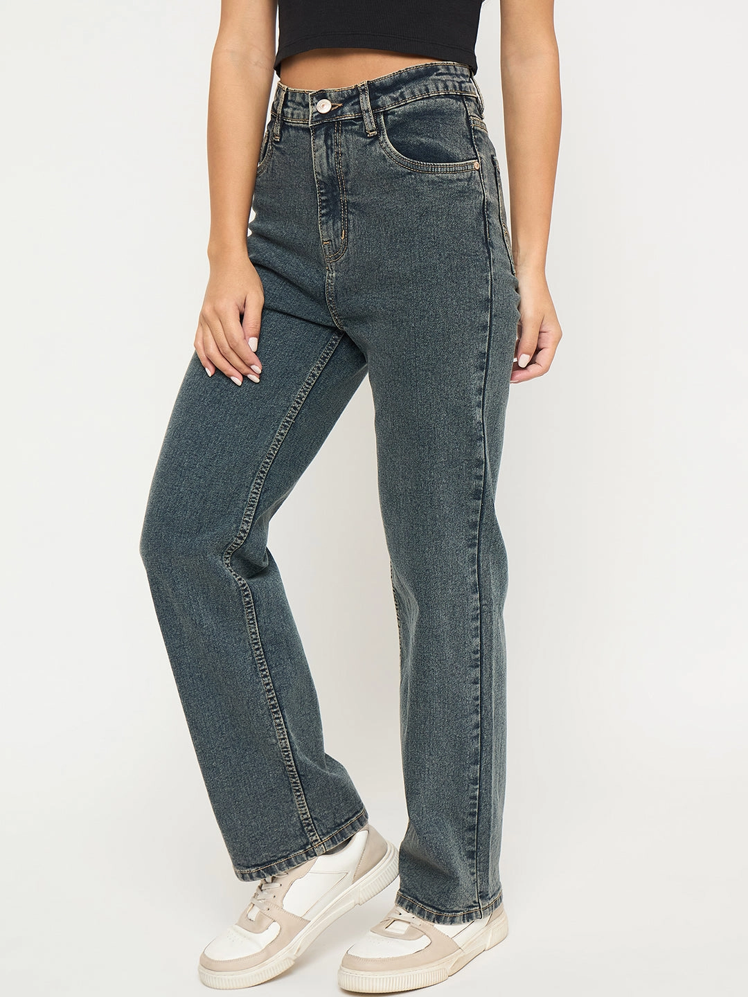 Madame Acid Wash Tinted Yellow Cotton Blend Jeans Sustainable Manufacturing Everyday Favorite