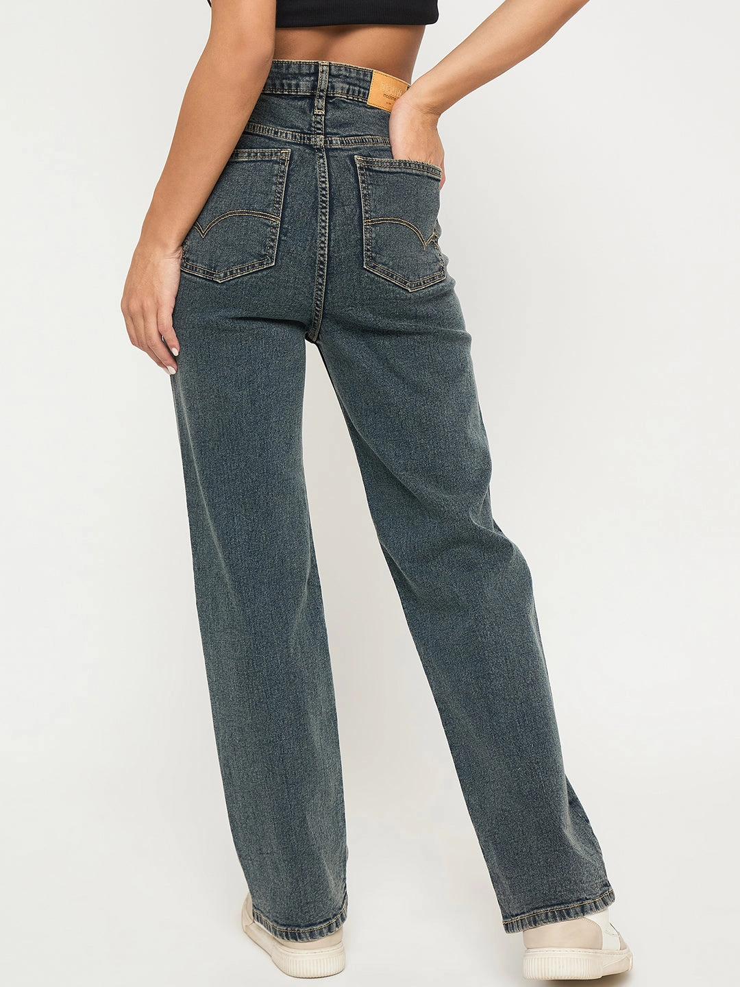 Madame Acid Wash Tinted Yellow Cotton Blend Jeans Everyday Basic