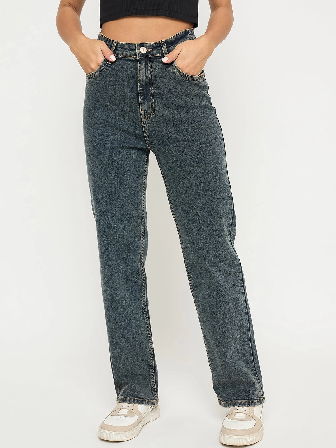 Madame Acid Wash Tinted Yellow Cotton Blend Jeans Smooth Lightweight Daily Fashion