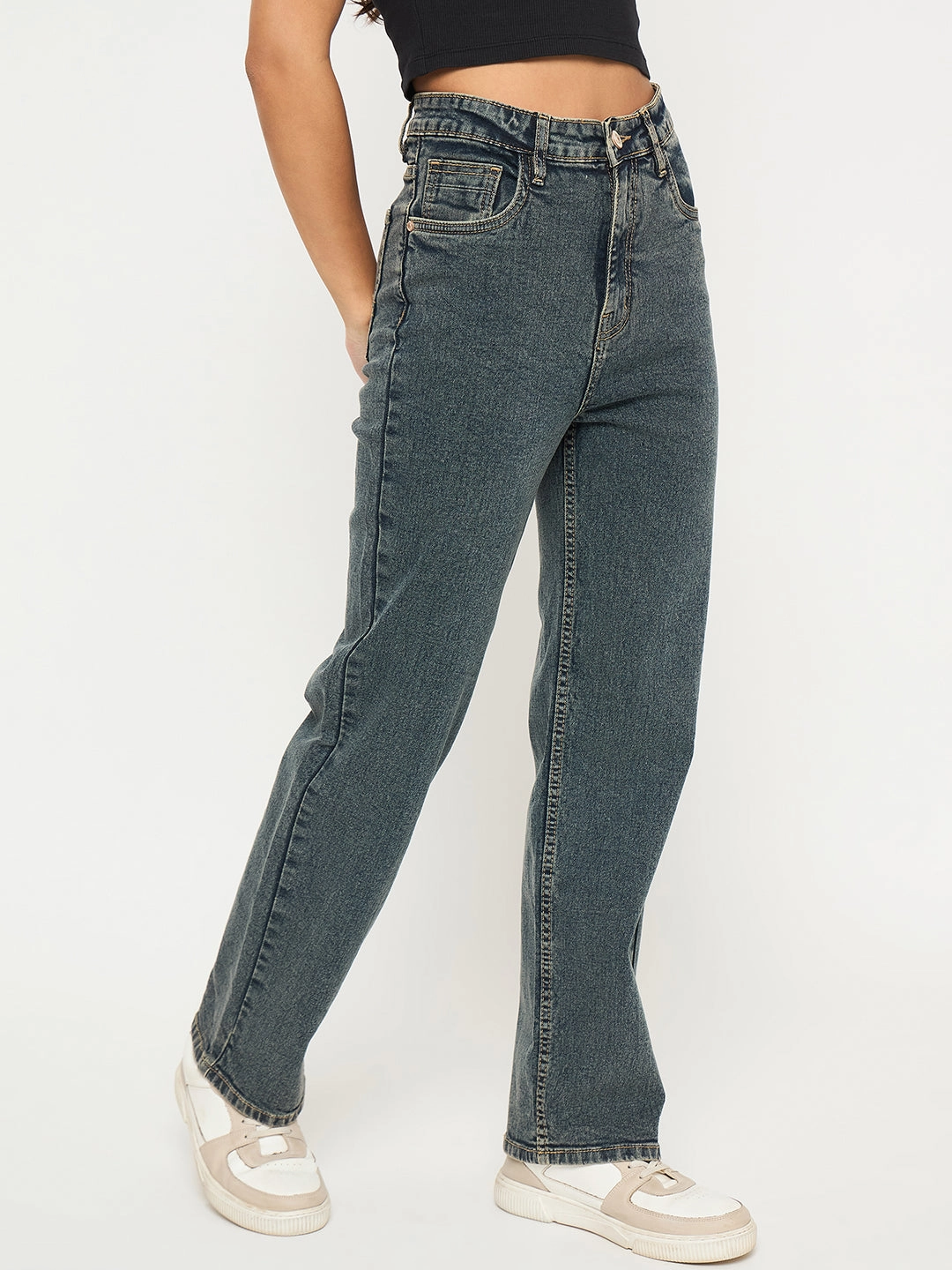Madame Acid Wash Tinted Yellow Cotton Blend Jeans Beach Day Holiday Vibes