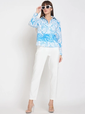 Madame Alex Waist Belt Detail Solid White Trousers StretchKnit UVProtectionCoating