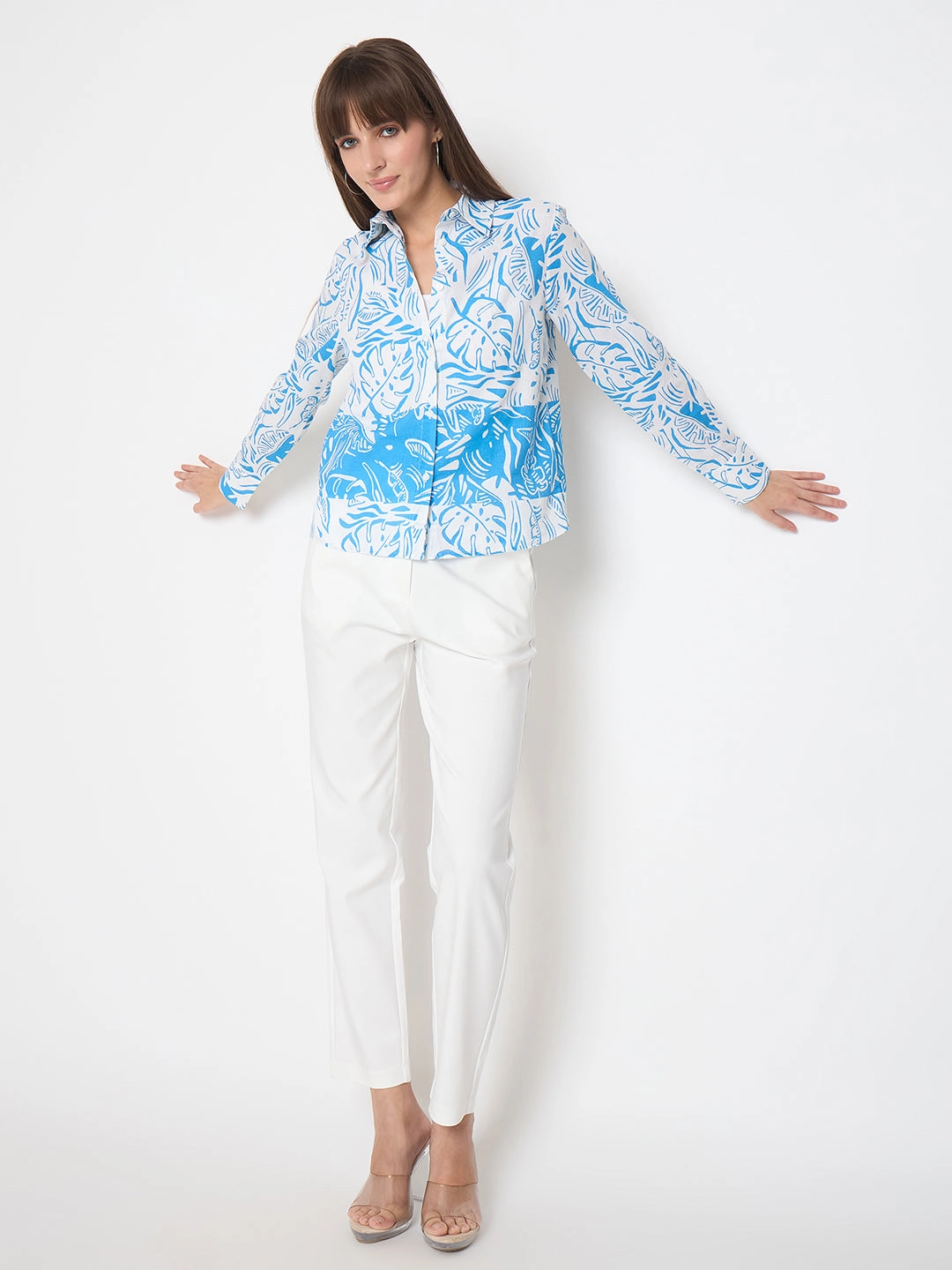 Madame Alex Waist Belt Detail Solid White Trousers Low Profile Zipper Closure