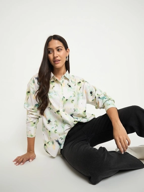 Sporty Design Outerwear Companion Madame All Over Botanical Print Lemon Yellow Shirt
