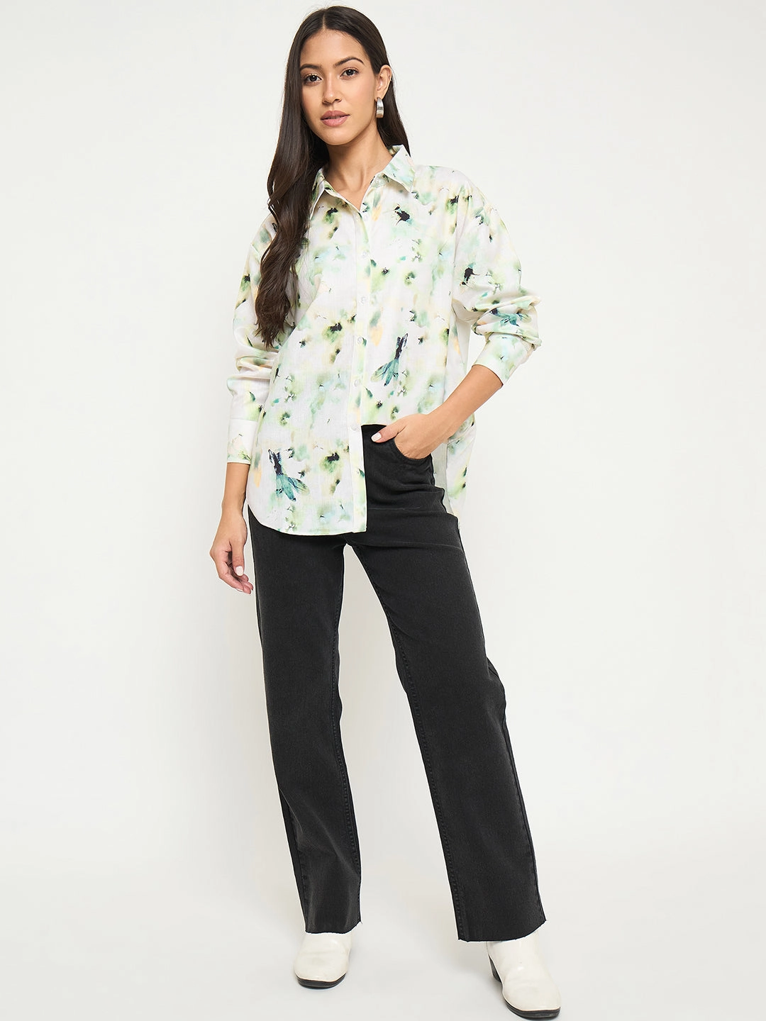 Madame All Over Botanical Print Lemon Yellow Shirt Casual Style