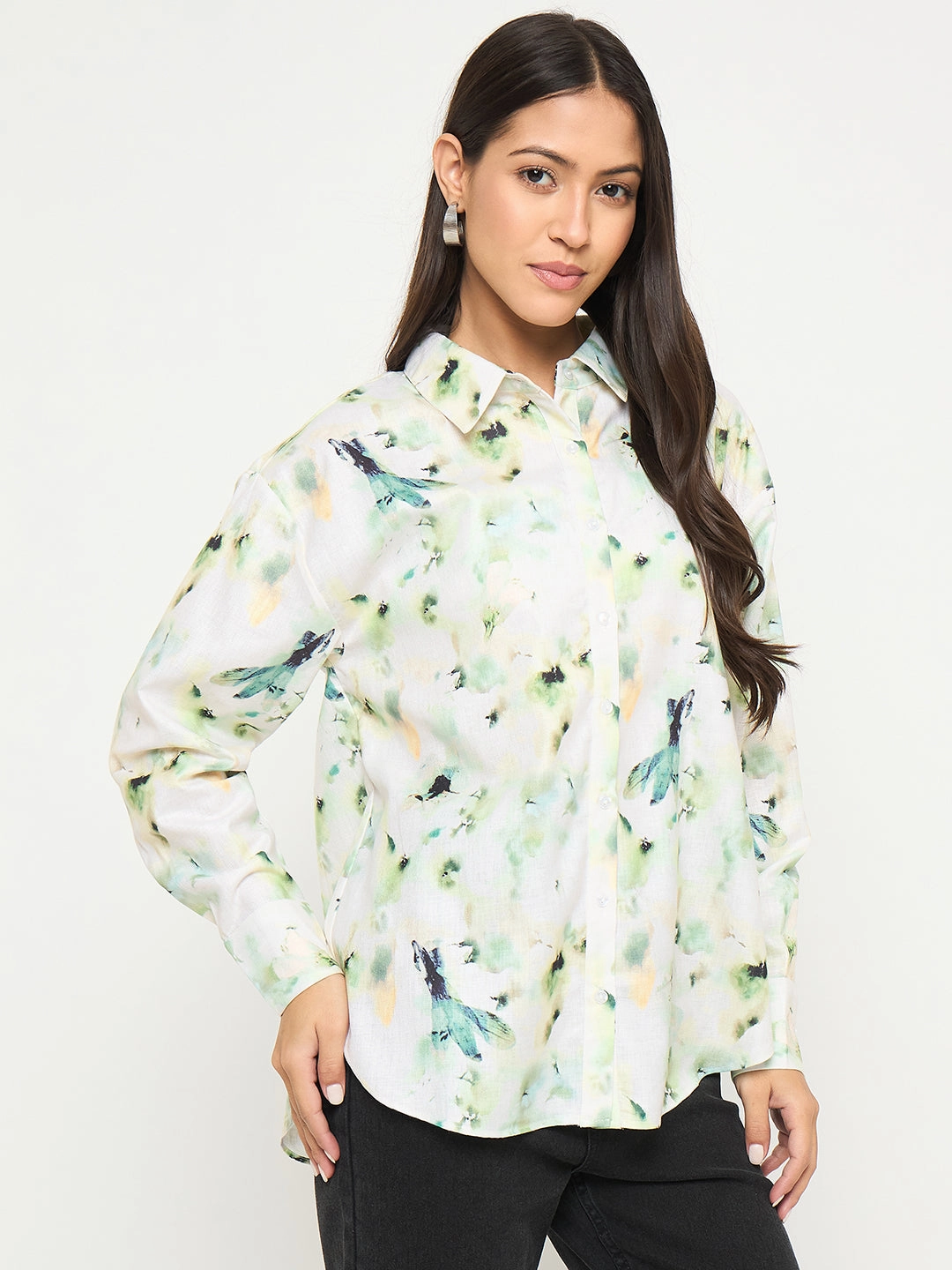 Hiking Gear Business casual Madame All Over Botanical Print Lemon Yellow Shirt