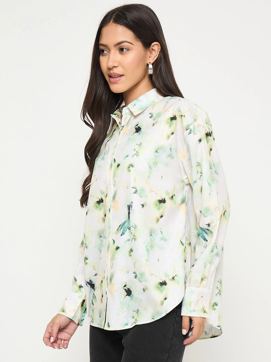 Madame All Over Botanical Print Lemon Yellow Shirt youth trend Lightweight Layer