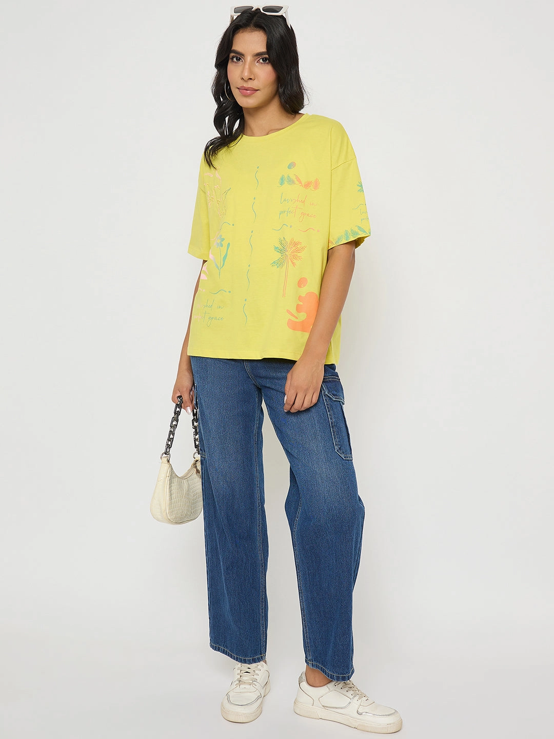 Madame All Over Print Lemon Yellow T-Shirt Comfy Fit Simple Comfort Wear