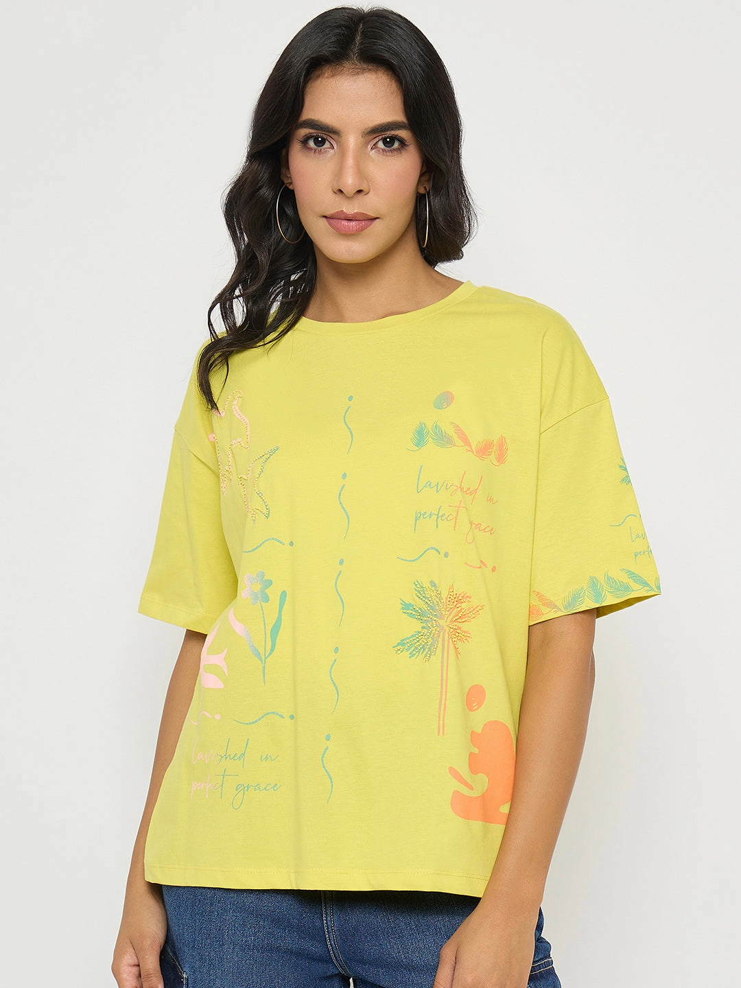 Cozy Hug Layerable Look Madame All Over Print Lemon Yellow T-Shirt