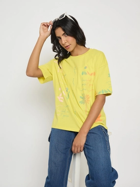 Madame All Over Print Lemon Yellow T-Shirt warm weather Timeless Comfort Wear