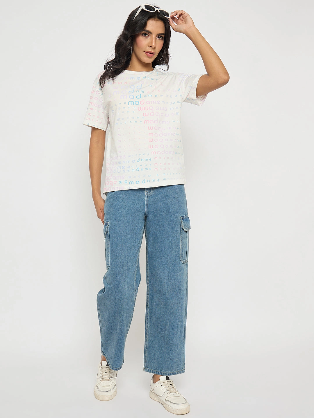 Travel Ready Performance Fit Madame All Over Print White Cotton T-shirt