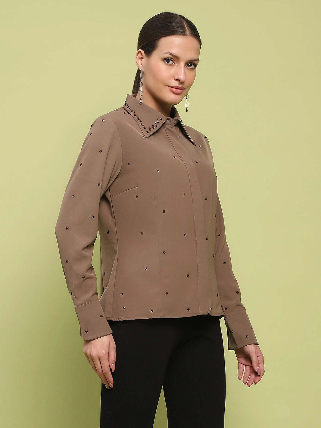Madame Allover Embellished Brown Shirt Customizable Design