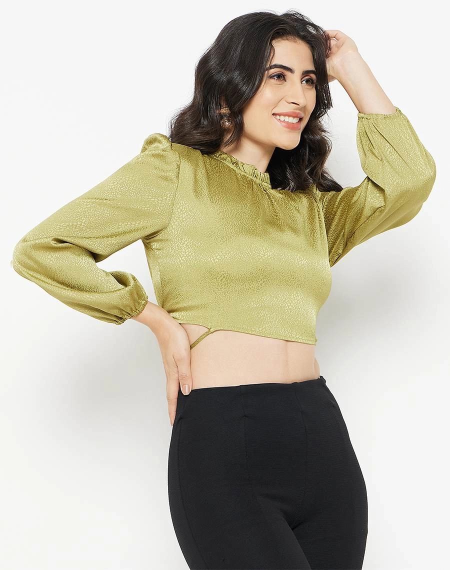 RubberizedGrip Tagless Design Madame Apple-Green Crop Top