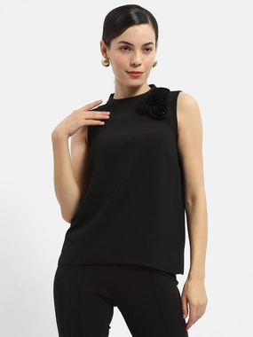 FlexibleWaistband HoodedVersion Madame Applique Adorned Black Shimmer Top