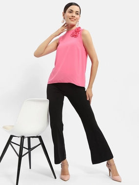Madame Applique Adorned Fuschia Pink Shimmer Top Circular Knit