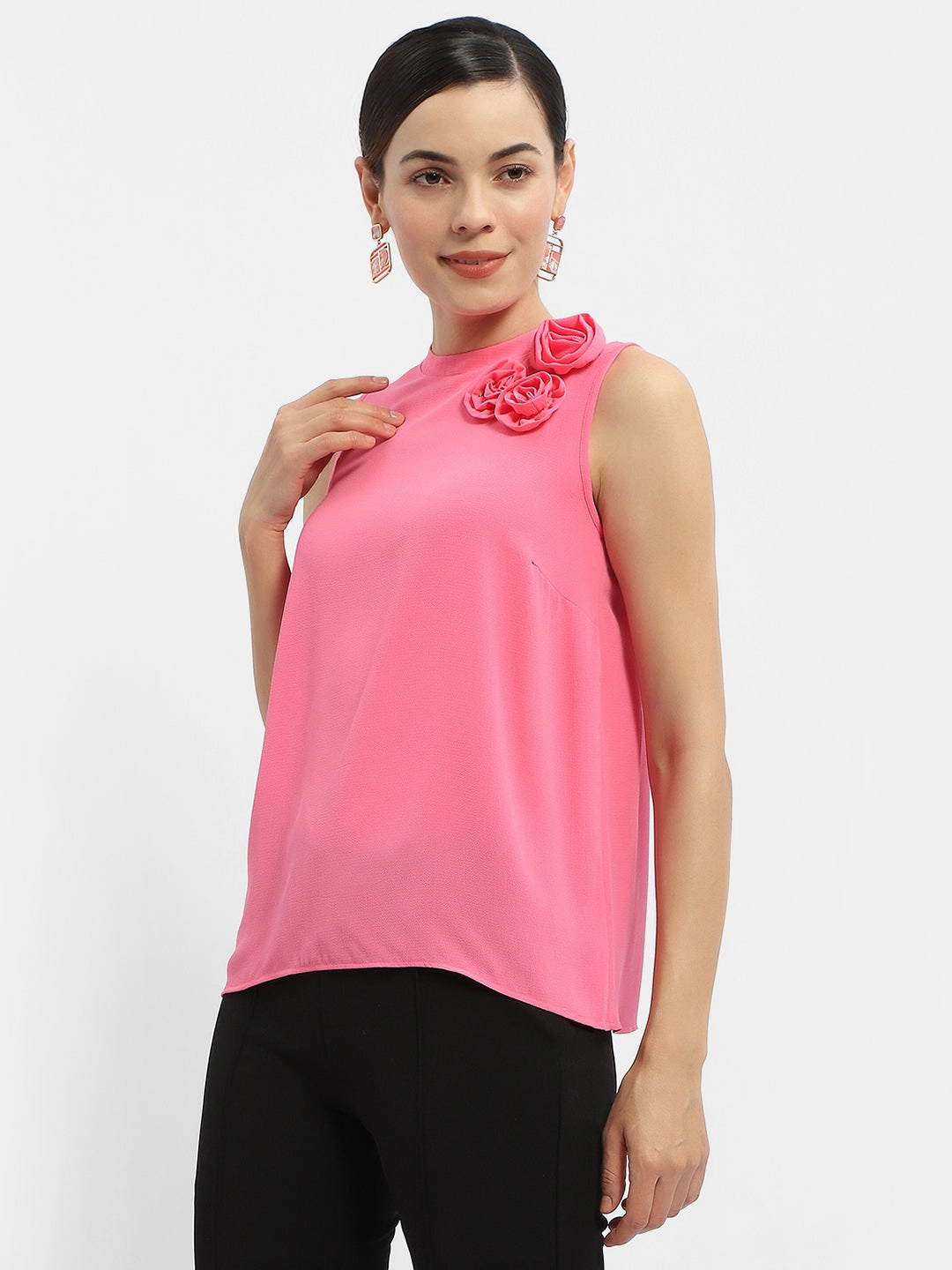 Madame Applique Adorned Fuschia Pink Shimmer Top Microfiber Material